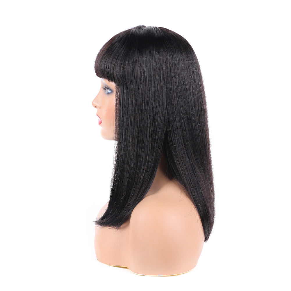 Remy Human Hair Bob Wig Straight Short Blunt Cut Glueless Bob Wig for Women Natural Black