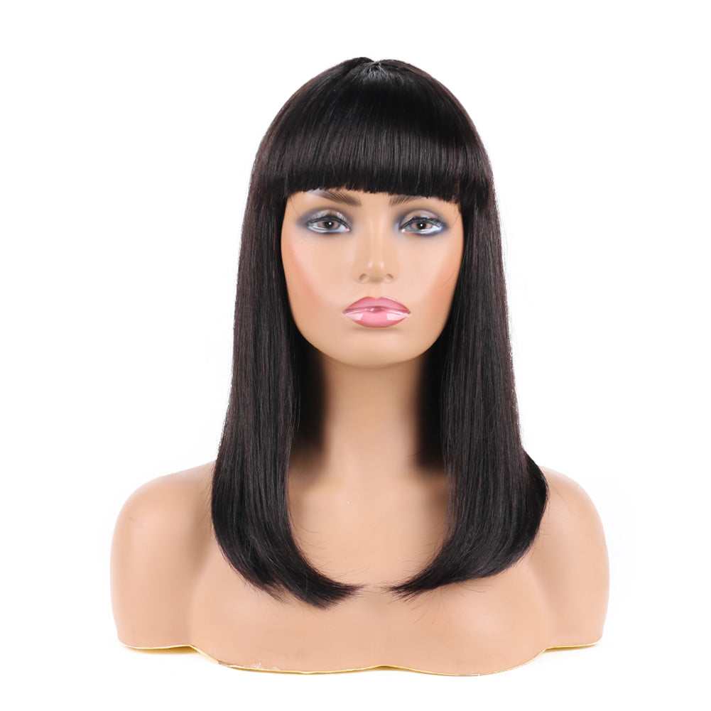 Remy Human Hair Bob Wig Straight Short Blunt Cut Glueless Bob Wig for Women Natural Black