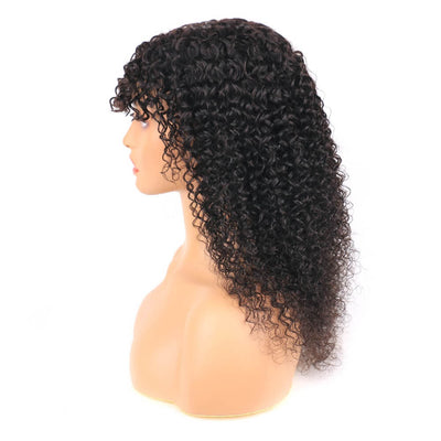 Human Hair Wigs With Bangs Kinky Curly Brazilian Remy Hair Curly Full Machine Made Wig For Women Natural Color