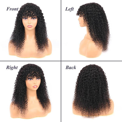 Human Hair Wigs With Bangs Kinky Curly Brazilian Remy Hair Curly Full Machine Made Wig For Women Natural Color