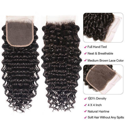 Daimer 4x4 Lace Closure Free Part Deep Curly Closure Human Hair Brazilian Remy Hair Closure