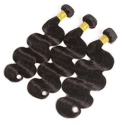 Daimer Brazilian Body Wave 3 Bundles With 4x4 Lace Closure Remy Human Hair Weave Natural Black 8-30 Inch