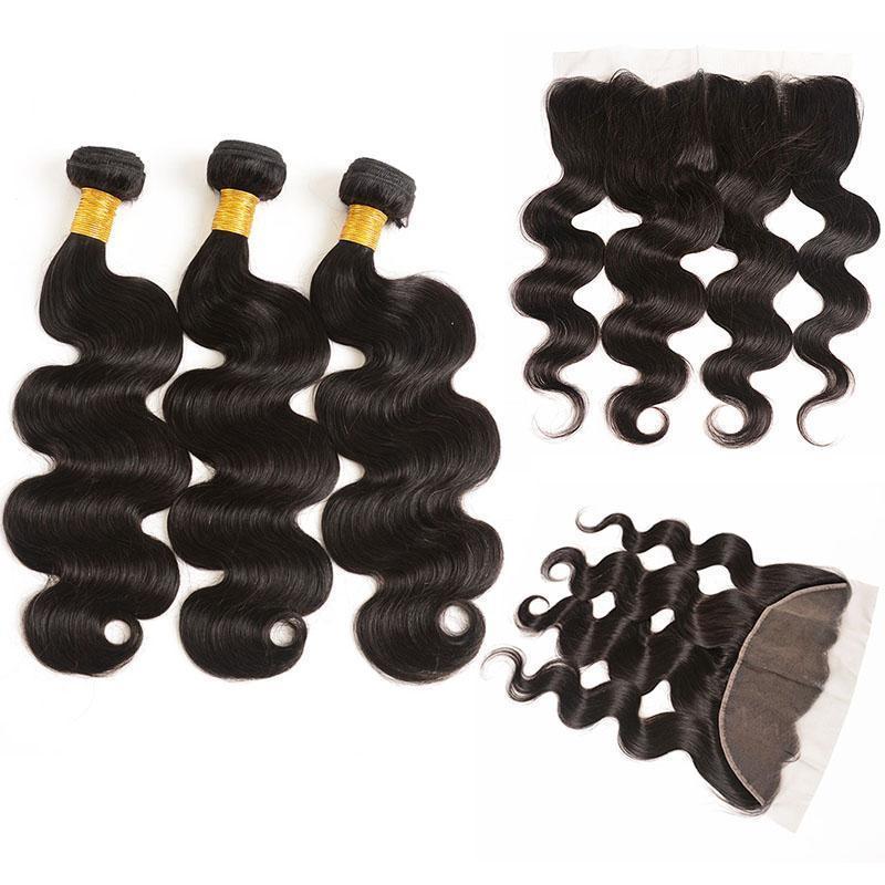 Daimer Brazilian Body Wave 3 Bundles With Frontal Virgin Human Hair Weave With Frontal Remy Hair Extension