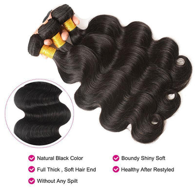 Daimer Brazilian Body Wave Hair Weave Bundles Natural Black 100% Remy Human Hair Weave 3 Pieces 8-30 Inch Hair Extensions