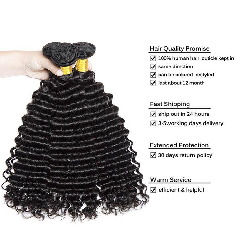 Daimer Brazilian Deep Curly Hair 3 Bundles With 13x4 Ear To Ear Frontal Closure Deep Wave Virgin Human Hair Weave