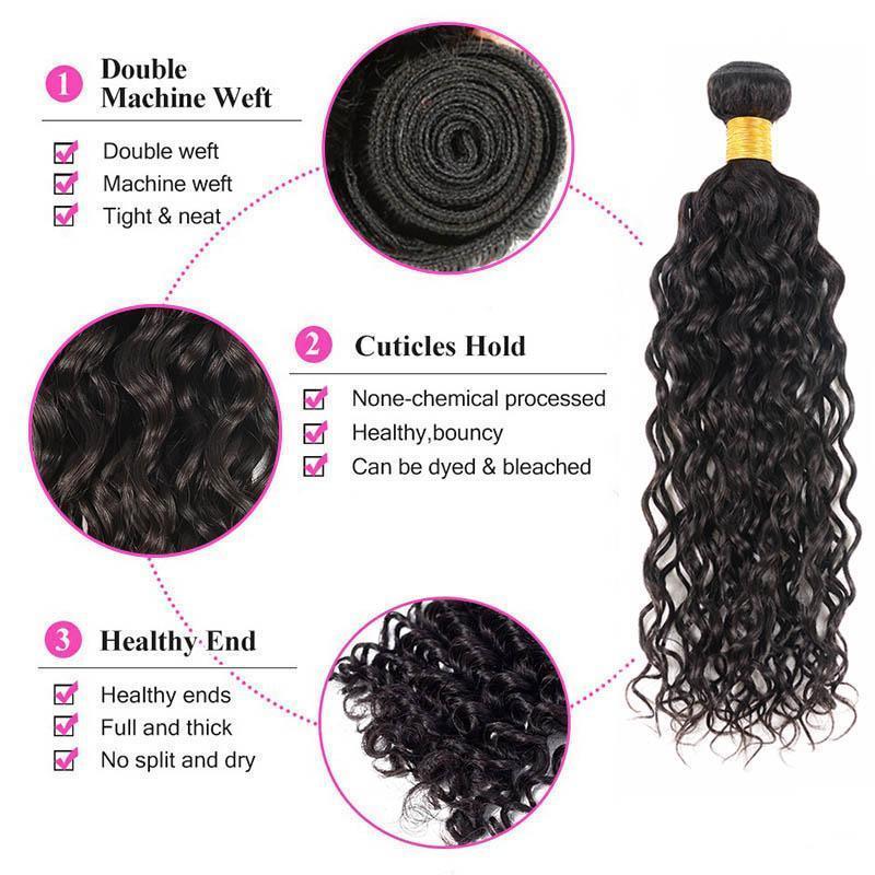 Daimer Brazilian Water Wave 3 Bundles With Closure Human Hair 8-30 Inch Natural Color Remy Hair Weave