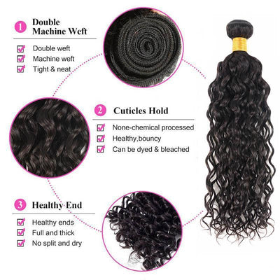 Daimer Brazilian Water Wave 3 Bundles With Closure Human Hair 8-30 Inch Natural Color Remy Hair Weave