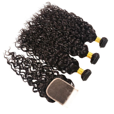 Daimer Brazilian Water Wave 3 Bundles With Closure Human Hair 8-30 Inch Natural Color Remy Hair Weave
