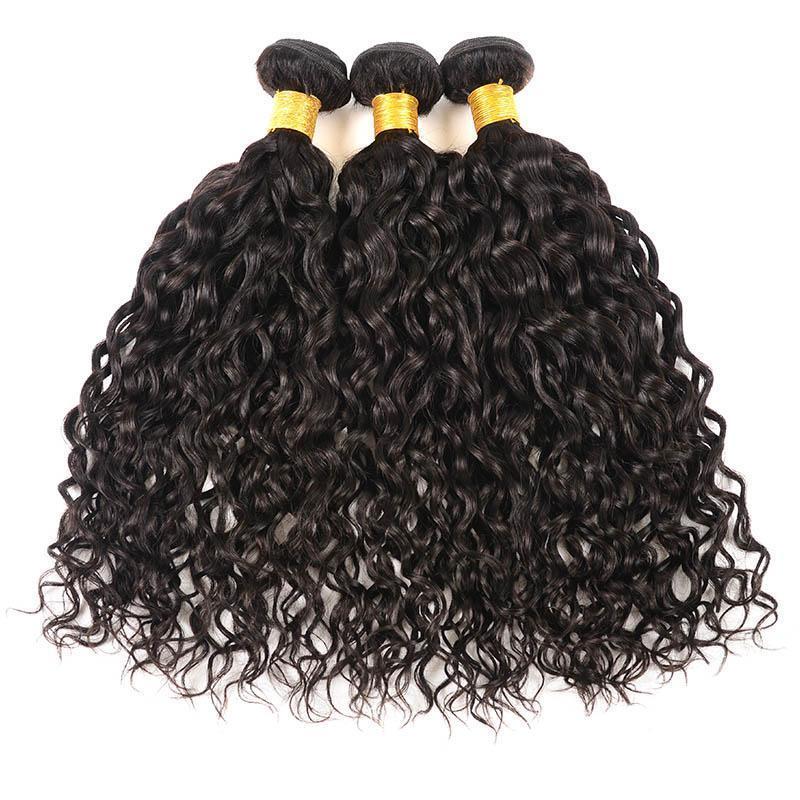 Daimer Brazilian Water Wave 3 Bundles With Closure Human Hair 8-30 Inch Natural Color Remy Hair Weave
