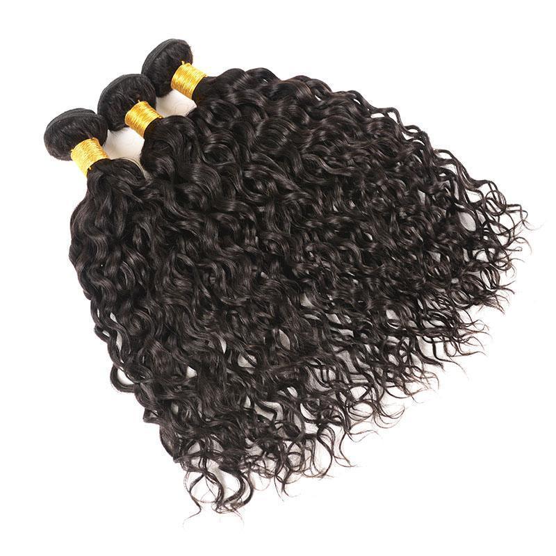 Daimer Brazilian Water Wave 3 Bundles With Closure Human Hair 8-30 Inch Natural Color Remy Hair Weave