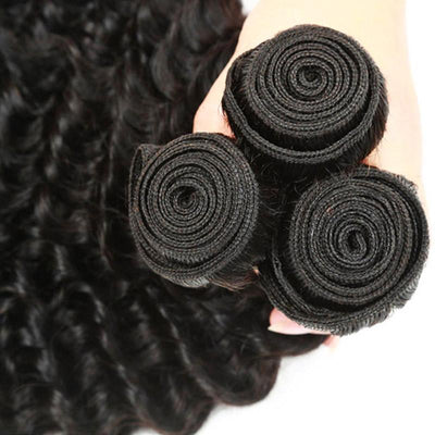 Daimer Deep Wave Bundles With Closure Human Hair Virgin Brazilian Deep Curly Weave 8-30 Inch Natural Black