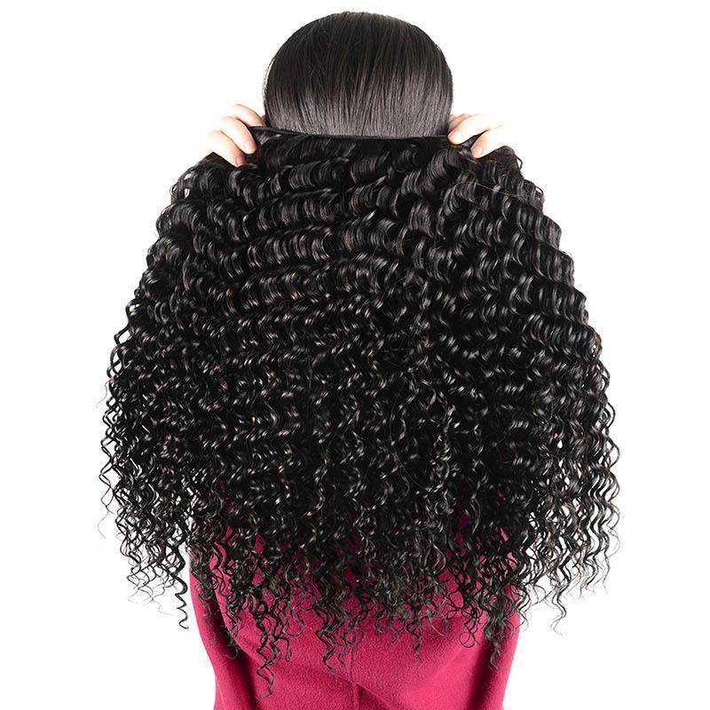 Daimer Deep Wave Bundles With Closure Human Hair Virgin Brazilian Deep Curly Weave 8-30 Inch Natural Black