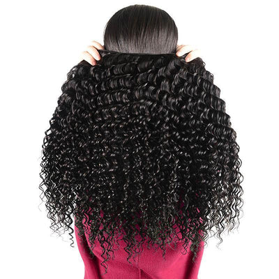 Daimer Deep Wave Bundles With Closure Human Hair Virgin Brazilian Deep Curly Weave 8-30 Inch Natural Black