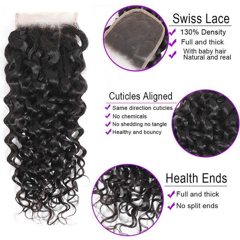 Daimer Hair Remy Hair Swiss Lace Closure Brazilian Water Wave 4x4 Lace Closure Human Hair Natural Black