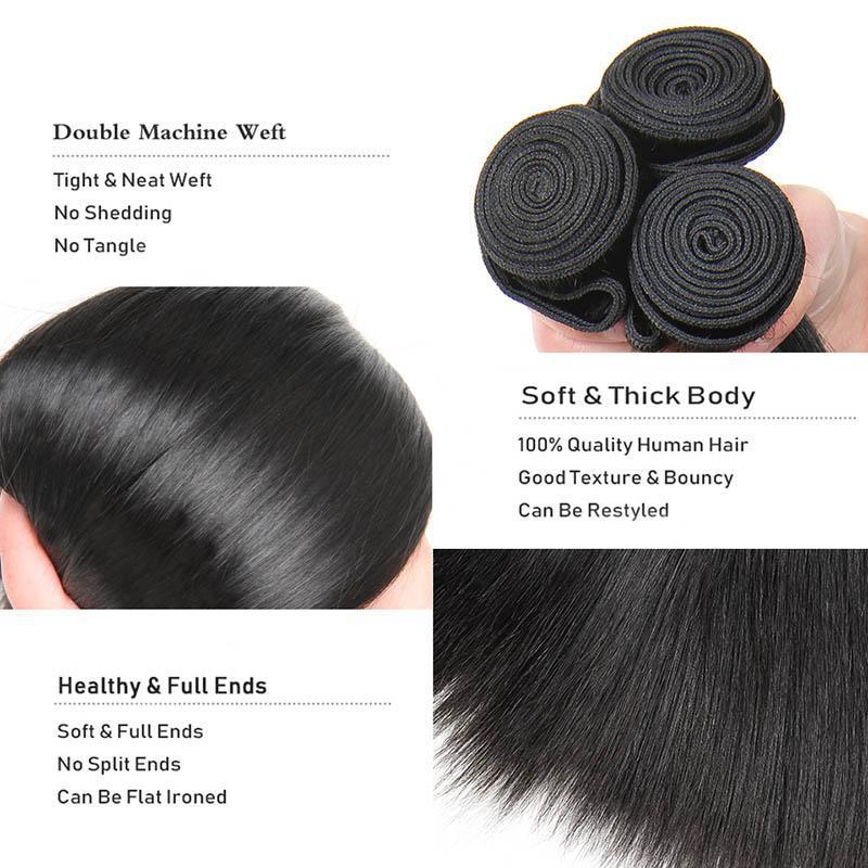 Daimer Straight Hair Bundles Brazilian Hair Weave Bundles Virgin Human Hair Bundles Natural Black 3 Pieces