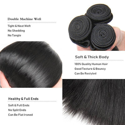 Daimer Straight Hair Bundles Brazilian Hair Weave Bundles Virgin Human Hair Bundles Natural Black 3 Pieces