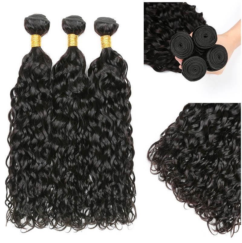 Daimer Remy Brazilian Water Wave With Lace Frontal Human Hair Weave 3 Bundles With Frontal 8-30 Inch