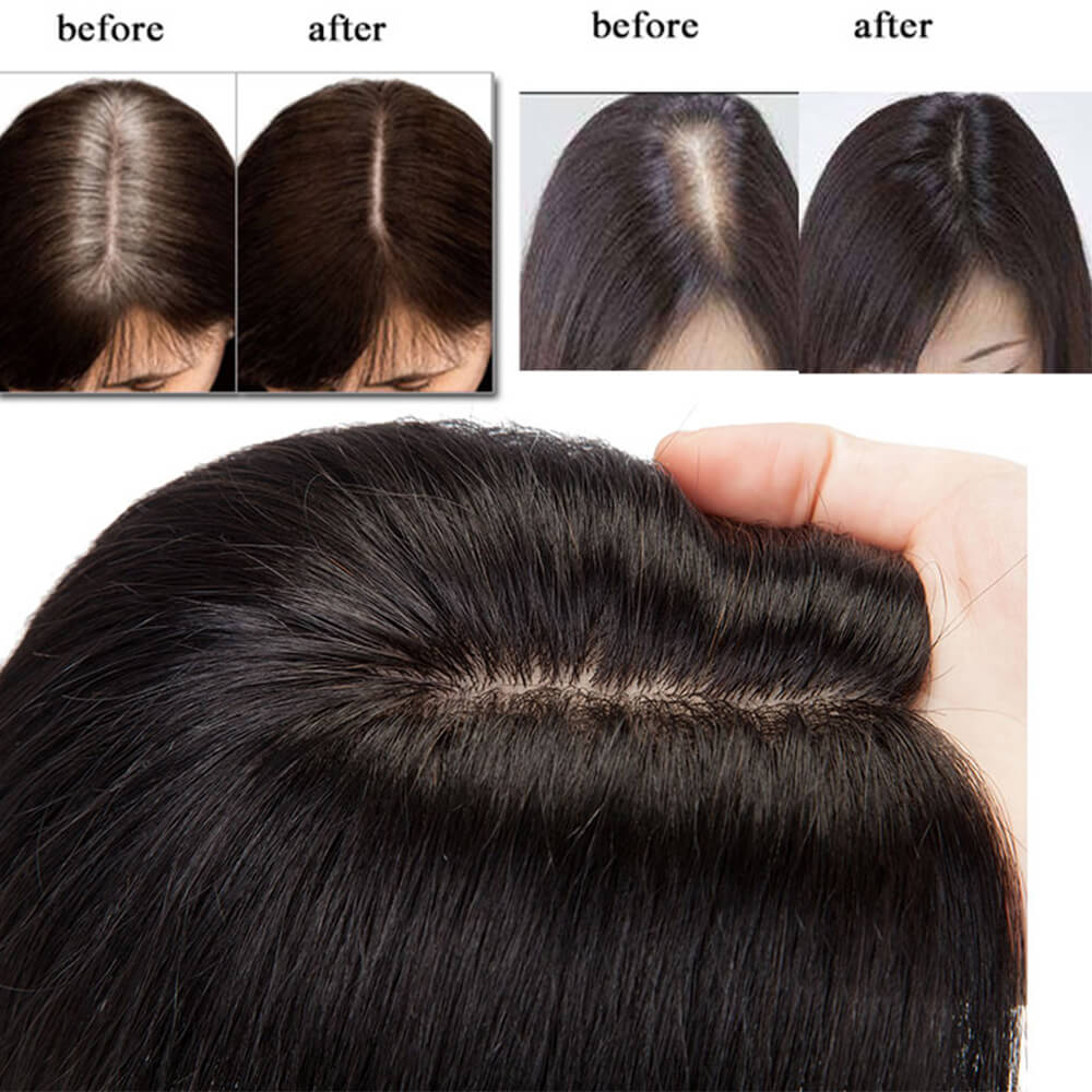 Silk Base Hair Toppers For Women Clip In Hair Hairpiece Hand Made Lightweight Breathable Hair Closure Hair Supplementing Set Women