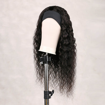 Headband Wig Human Hair Curly Wigs for Black Women 150% Density Brazilian Remy Water Wave Glueless Wig Natural Color