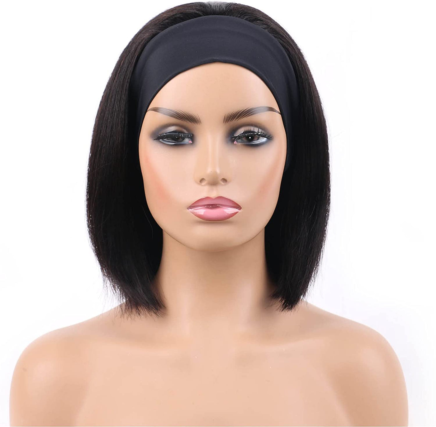 Headband Bob Wigs Human Hair Straight Short Bob Remy Hair Wigs Blunt Cut 150 Density