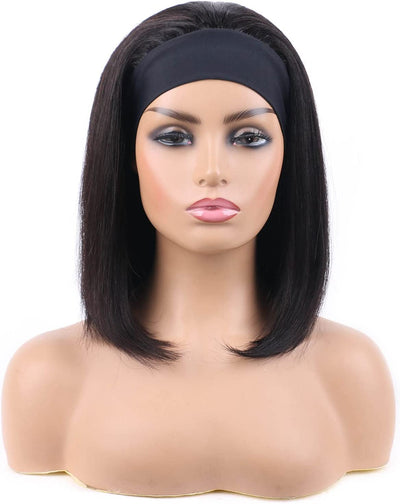 Headband Bob Wigs Human Hair Straight Short Bob Remy Hair Wigs Blunt Cut 150 Density