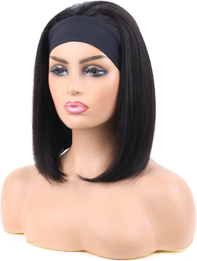 Headband Bob Wigs Human Hair Straight Short Bob Remy Hair Wigs Blunt Cut 150 Density