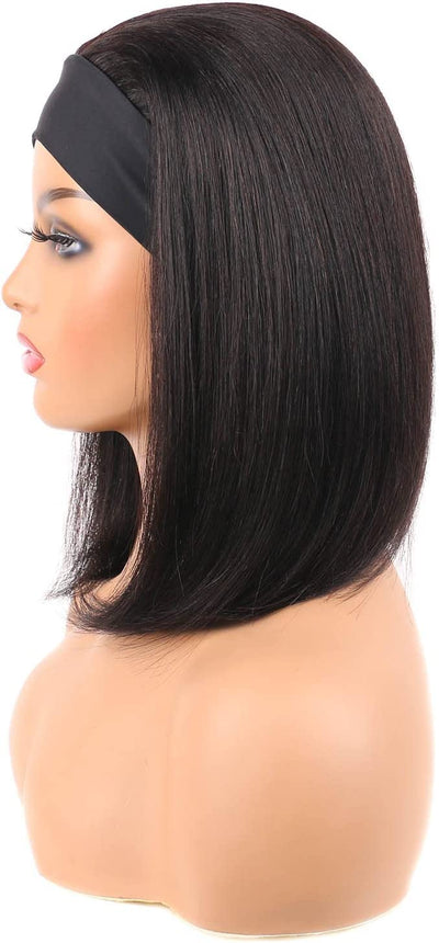 Headband Bob Wigs Human Hair Straight Short Bob Remy Hair Wigs Blunt Cut 150 Density