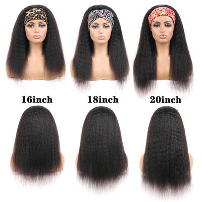 Kinky Straight Headband Wigs for Women Yaki Straight Remy Human Hair Glueless Wigs Natural Black