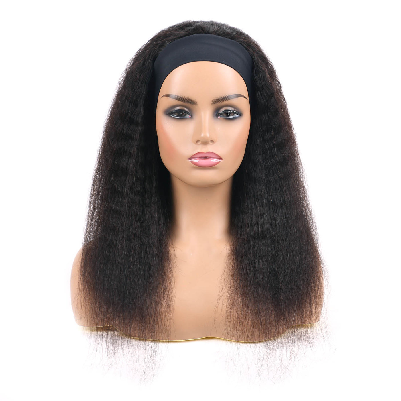 Kinky Straight Headband Wigs for Women Yaki Straight Remy Human Hair Glueless Wigs Natural Black