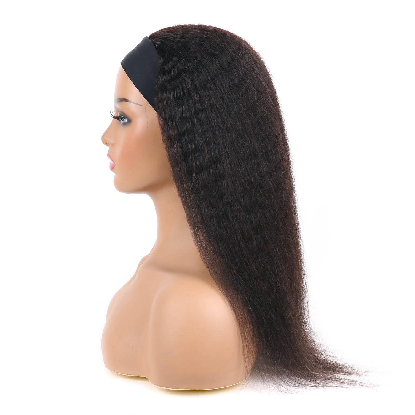 Kinky Straight Headband Wigs for Women Yaki Straight Remy Human Hair Glueless Wigs Natural Black