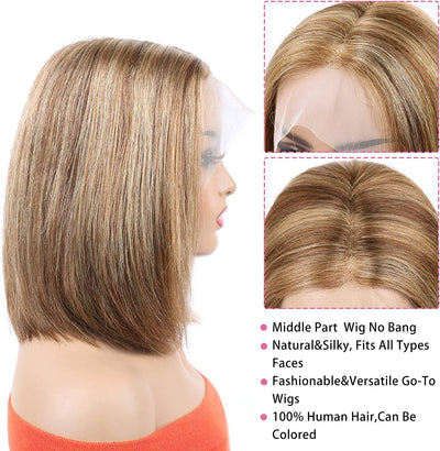 T Part Wig Human Hair Bob Wigs 4/27 Highlight Short Bob Straight Hair Wigs for Women