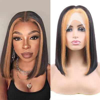 Ombre Highlight Streak Straight Bob Wigs 13x4 Lace Front Wigs For Black Women Brazilian Remy Blonde Highlight Bob Wigs Human Hair