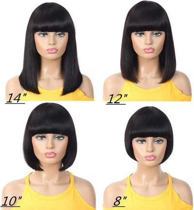 Remy Human Hair Bob Wig Straight Short Blunt Cut Glueless Bob Wig for Women Natural Black