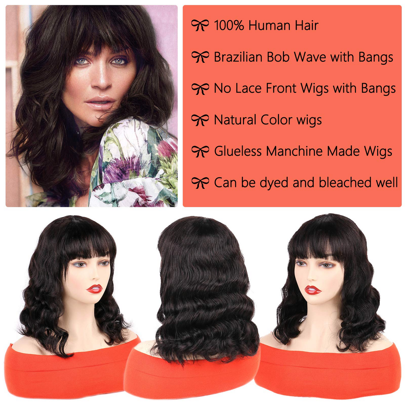 Bob Wig Human Hair Body Wave Remy Hair Glueless Wig for Women 150% Density Can be Colored