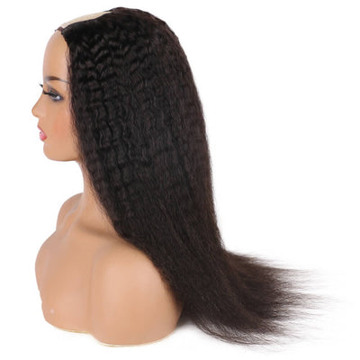 U Part Wig Human Hair Yaki Straight Wigs For Women 2x4 U Shape Kinky Traight Glueless Wig Natural Black Can Be Dyed