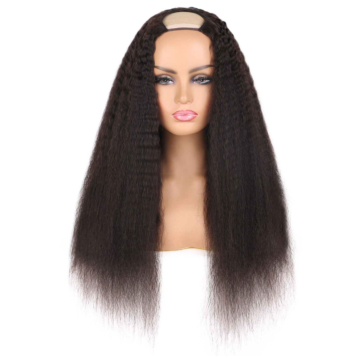 U Part Wig Human Hair Yaki Straight Wigs For Women 2x4 U Shape Kinky Traight Glueless Wig Natural Black