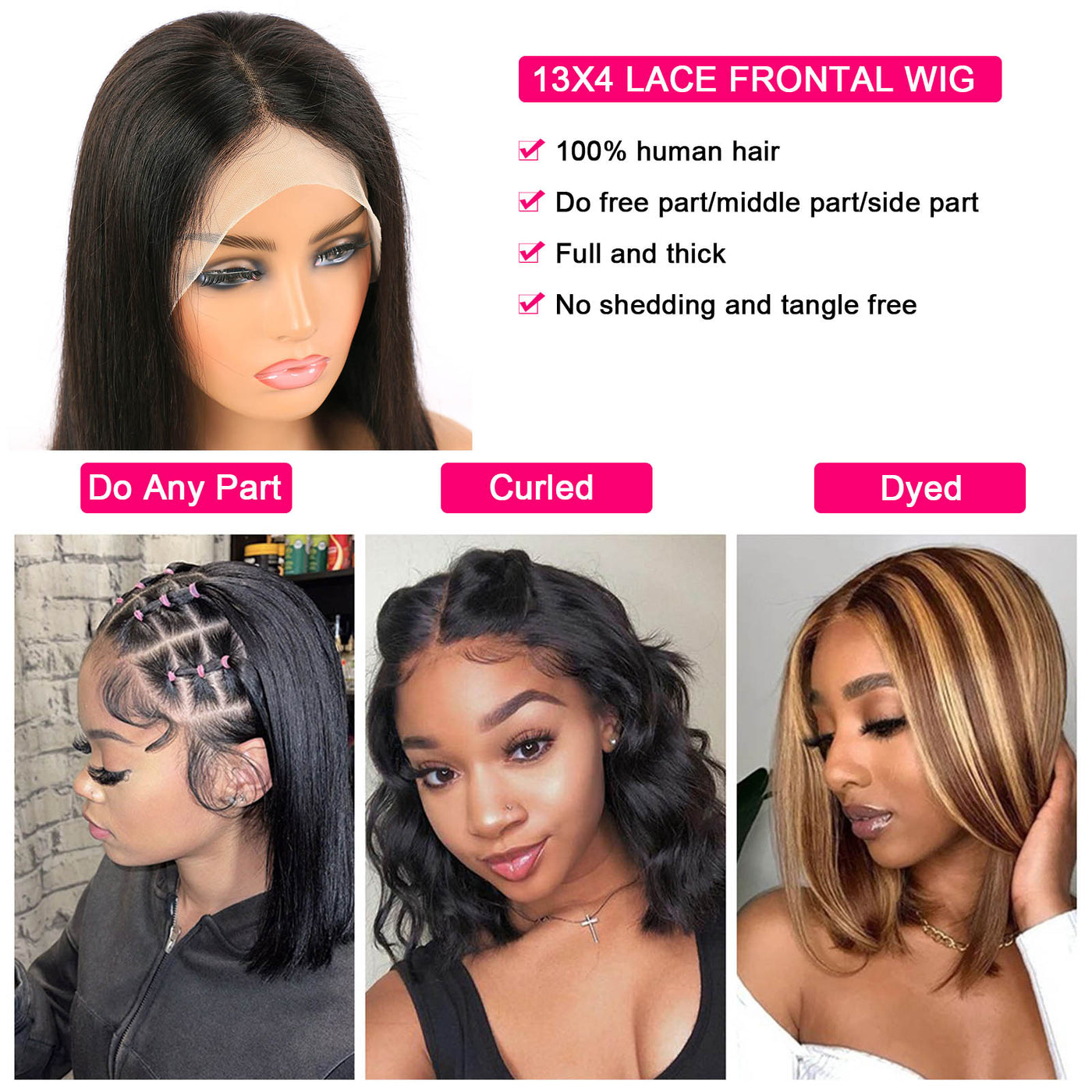 13x4 Lace Front Bob Wigs Human Hair Straight 150% Density HD Transparent Lace Natural Black