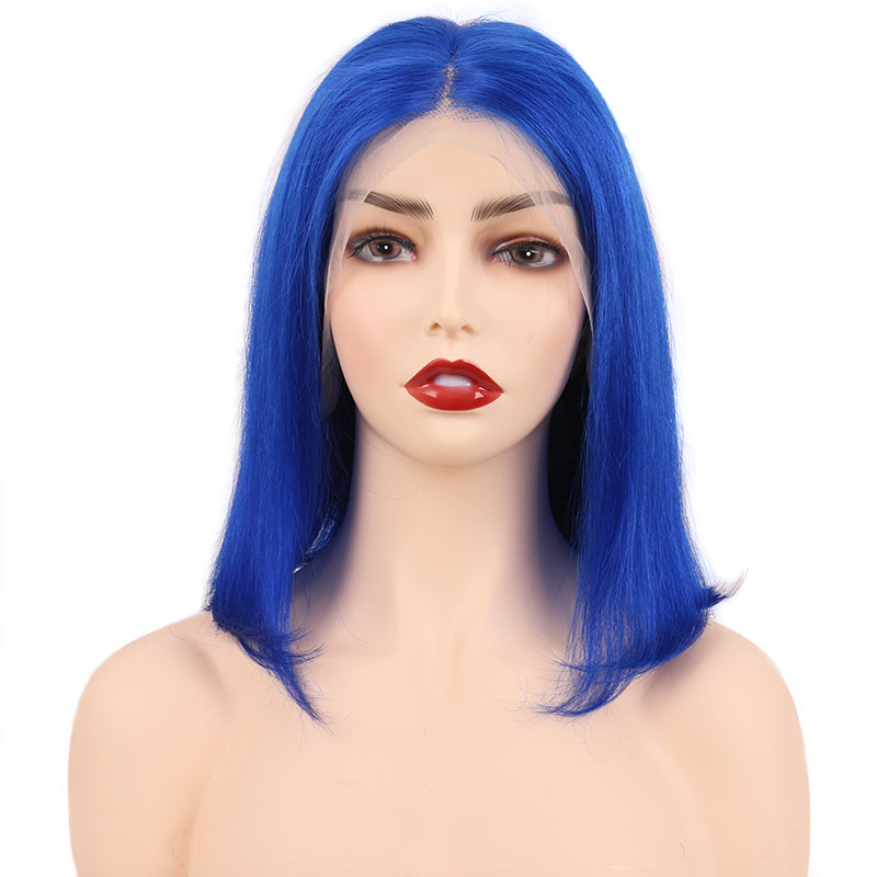 Blue Straight Bob Lace Front Wigs Human Hair for Women Remy Hair 13x4 Lace Frontal Bob Wigs Natural Hairline