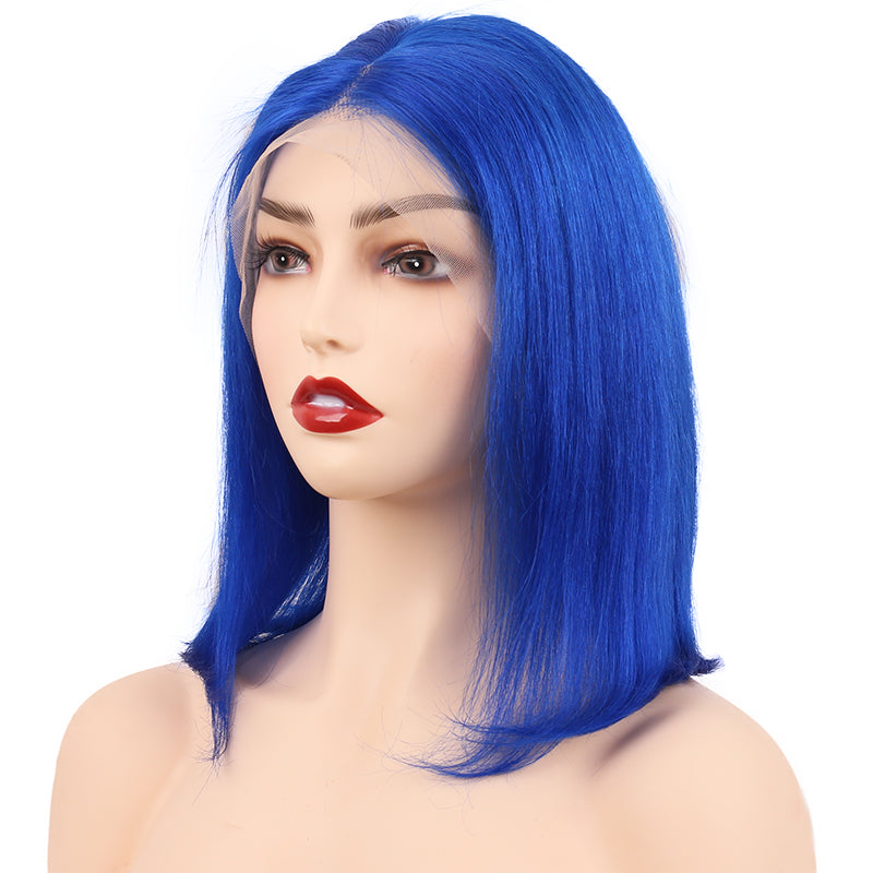 Blue Straight Bob Lace Front Wigs Human Hair for Women Remy Hair 13x4 Lace Frontal Bob Wigs Natural Hairline