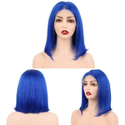 Blue Straight Bob Lace Front Wigs Human Hair for Women Remy Hair 13x4 Lace Frontal Bob Wigs Natural Hairline