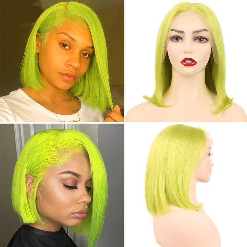 Chartreuse Yellow Straight Bob Lace Front Wigs Human Hair for Women Remy Hair 13x4 Lace Frontal Bob Wigs