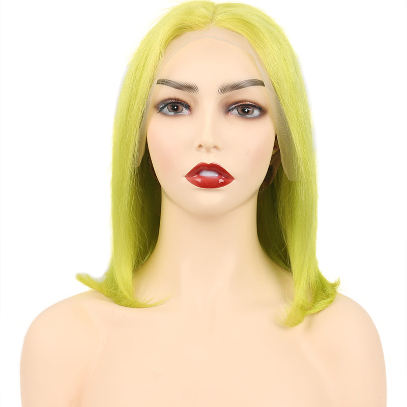 Chartreuse Yellow Straight Bob Lace Front Wigs Human Hair for Women Remy Hair 13x4 Lace Frontal Bob Wigs