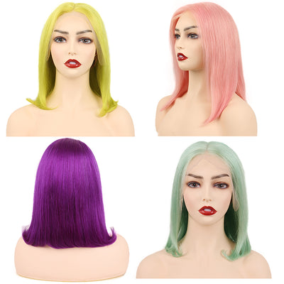 Chartreuse Yellow Straight Bob Lace Front Wigs Human Hair for Women Remy Hair 13x4 Lace Frontal Bob Wigs