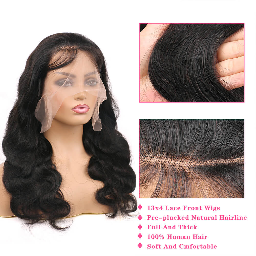 Human Hair Lace Front Wig Body Wave 13x4 Lace Frontal Wigs for Women 150% Density Brazilian Human Hair Wig Natural Black