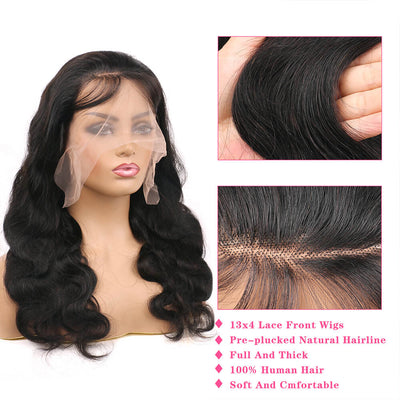 Human Hair Lace Front Wig Body Wave 13x4 Lace Frontal Wigs for Women 150% Density Brazilian Human Hair Wig Natural Black