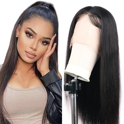 Human Hair Lace Front Wig Silky Straight Hair Free Part Glueless Wigs For Women Natural Color With Baby Hair Adjustable Straps