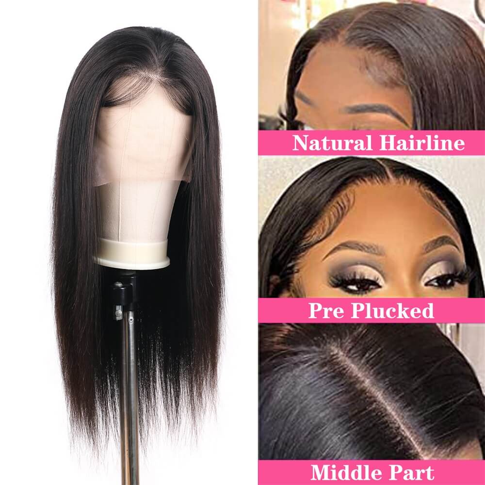 Human Hair Lace Front Wig Silky Straight Hair Free Part Glueless Wigs For Women Natural Color With Baby Hair Adjustable Straps