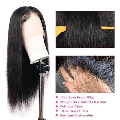 Human Hair Lace Front Wig Silky Straight Hair Free Part Glueless Wigs For Women Natural Color With Baby Hair Adjustable Straps