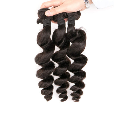 Loose Wave Bundles Natural Black 100% Remy Human Hair Bundles 9A Remy Hair Loose Curl Sew In Extensions