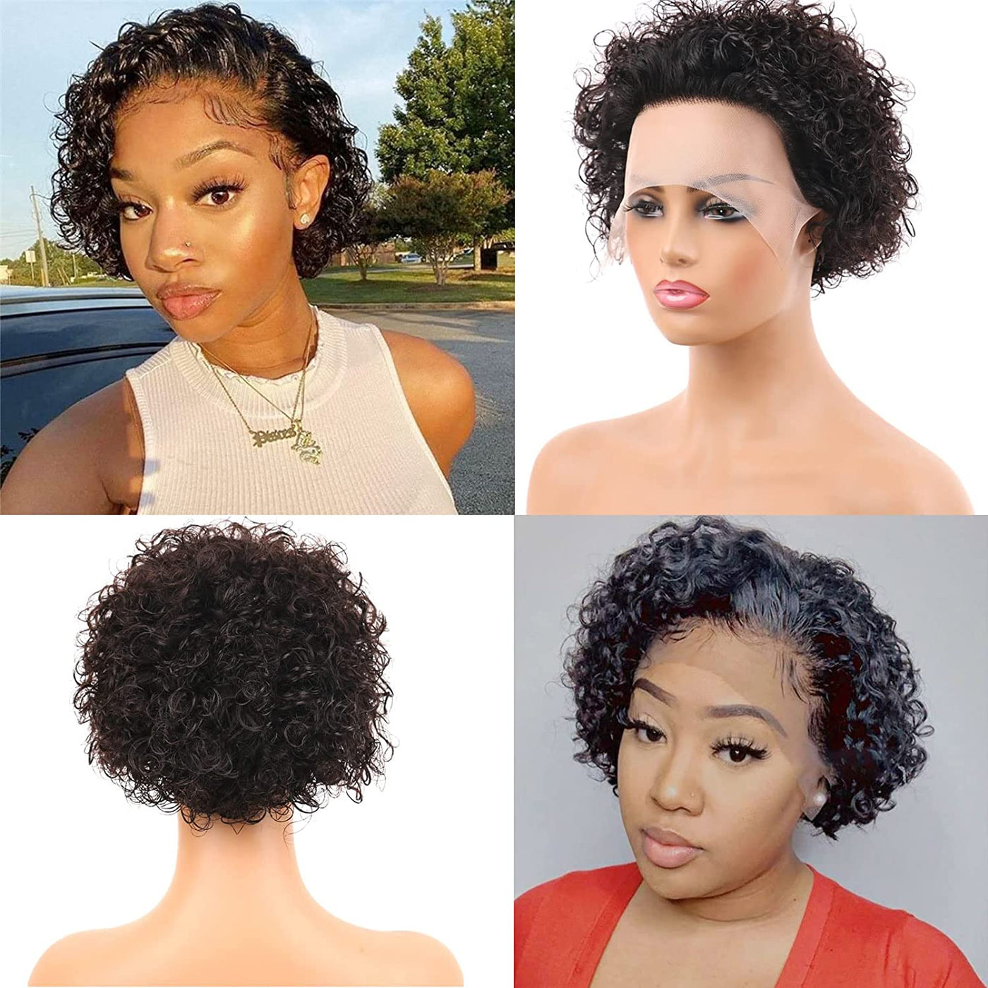 Short Pixie Cut Wigs for Women 13x1 Curly Lace Front Remy Human Hair Curly Wigs Natural Black